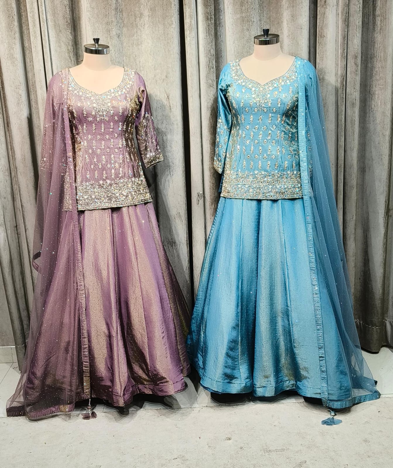 Sky blue Onion pink Crop Top Lehenga