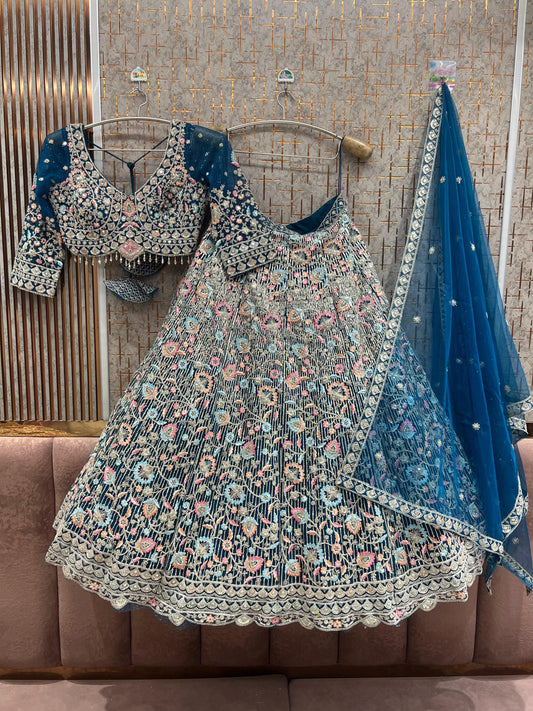 Blue Crop top Lehenga