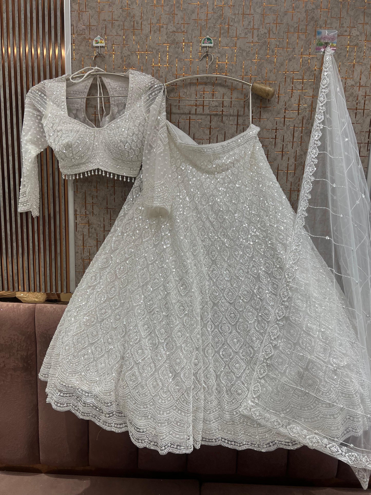 Beige golden Crop top Lehenga