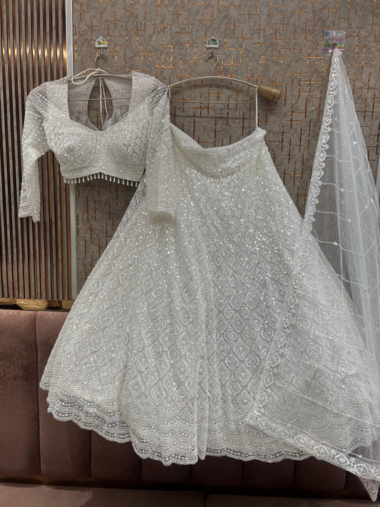 White Crop top Lehenga