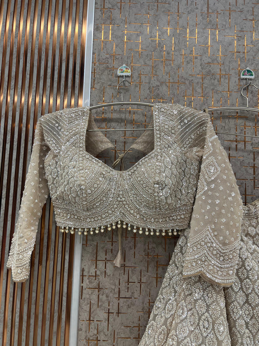 Beige golden Crop top Lehenga - Shopping World