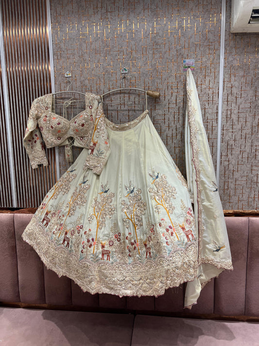 Designer white cream Ready to Wear crop top Lehenga