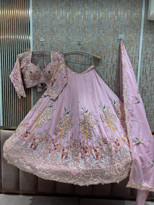 Designer pink lavender Ready to Wear crop top Lehenga