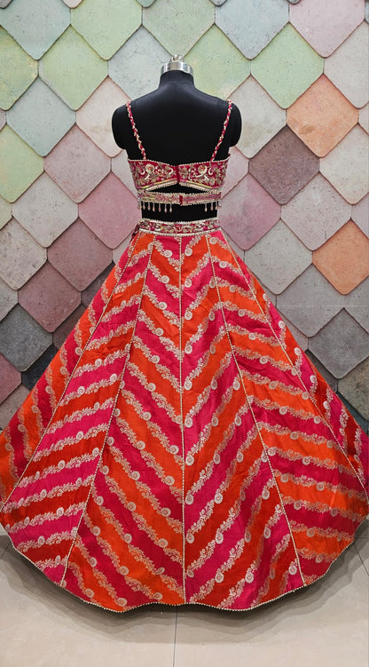 Orange pink Crop top Lehenga