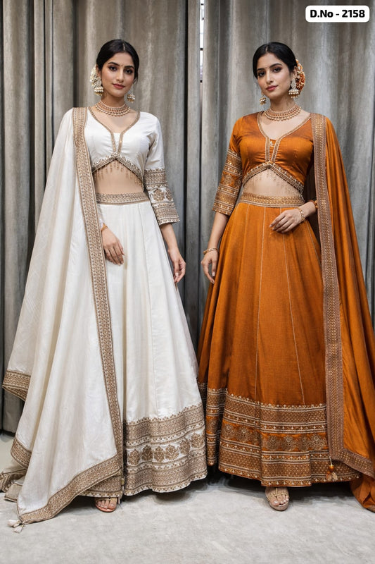 White Rust Orange Crop Top Lehenga