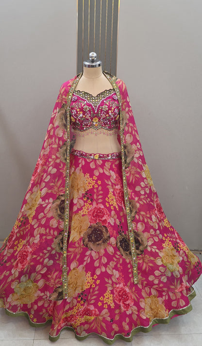 Designer pink Ready to Wear crop top Lehenga