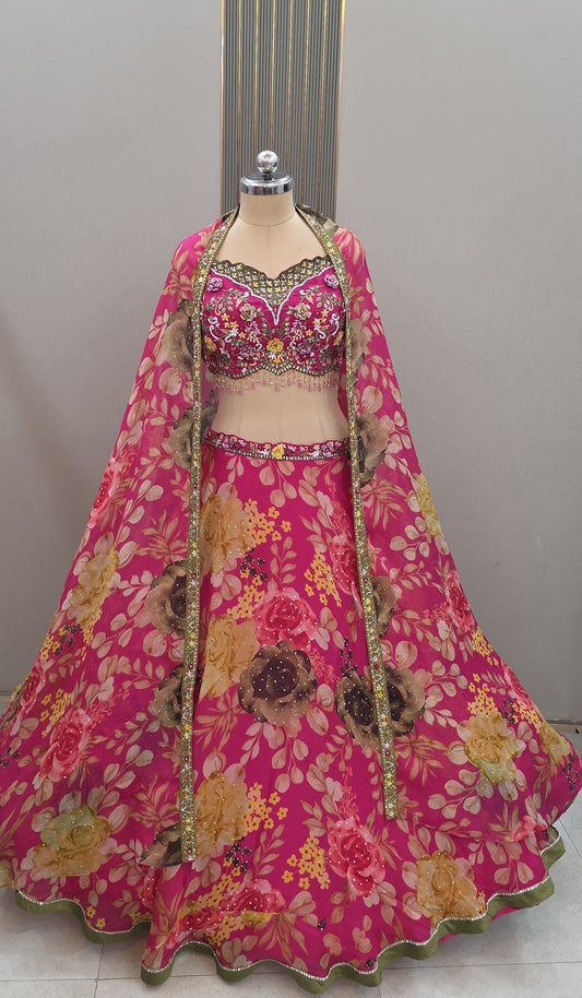 Designer pink Ready to Wear crop top Lehenga