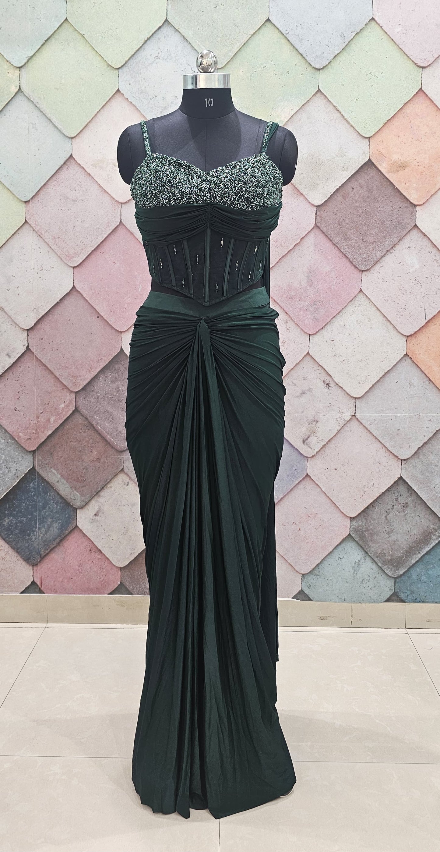 Dark green Drape Saree dress