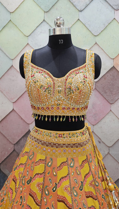 Yellow haldi mehendi Crop top Lehenga