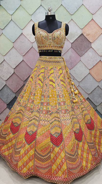 Yellow haldi mehendi Crop top Lehenga
