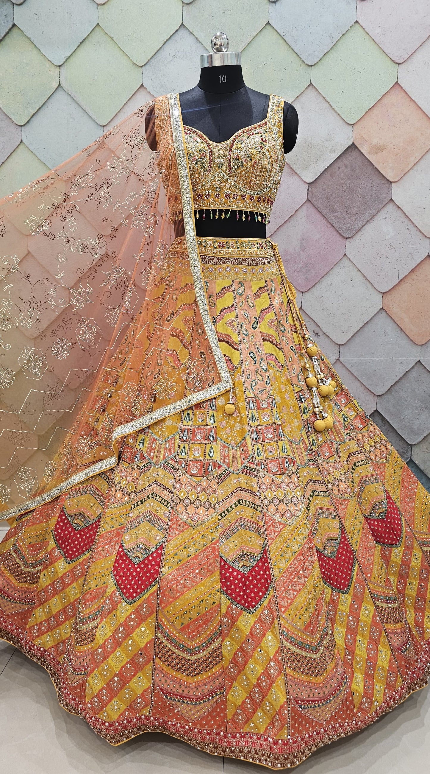 Yellow haldi mehendi Crop top Lehenga