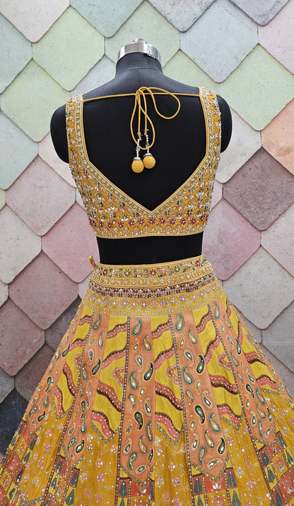 Yellow haldi mehendi Crop top Lehenga