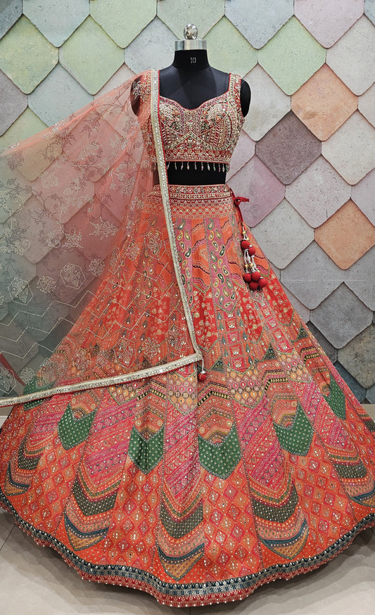 Pink green Crop top Lehenga