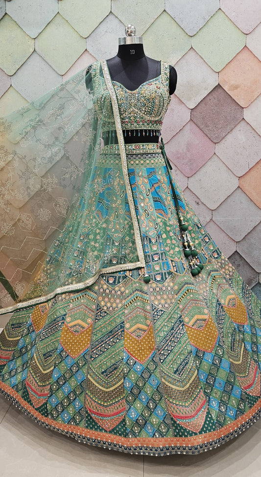 Blue Green Crop top Lehenga