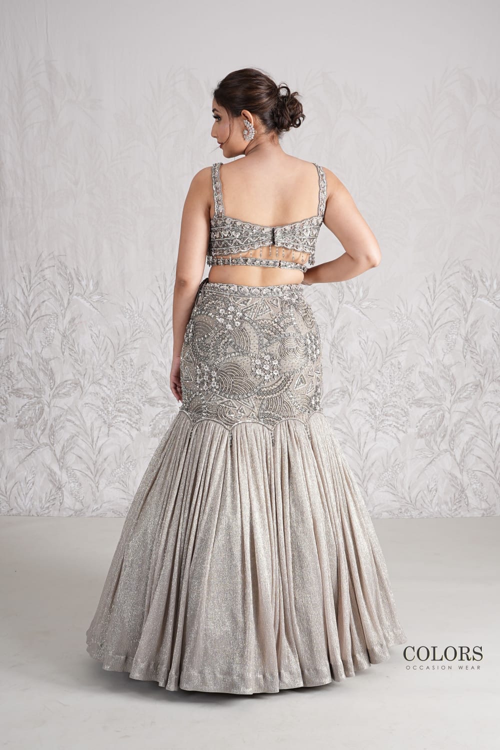 Silver Handwork Trendy fish cut crop top lehenga