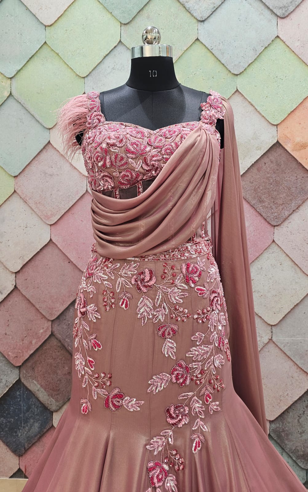 Hand work Pink Trendy fish cut crop top lehenga