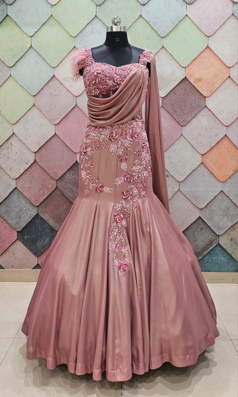 Hand work Pink Trendy fish cut crop top lehenga