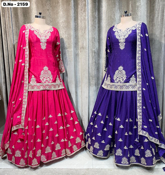 Hot pink Purple Long Crop Top Lehenga