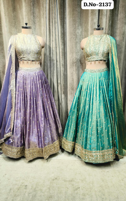 Rust orange Green Crop Top Lehenga