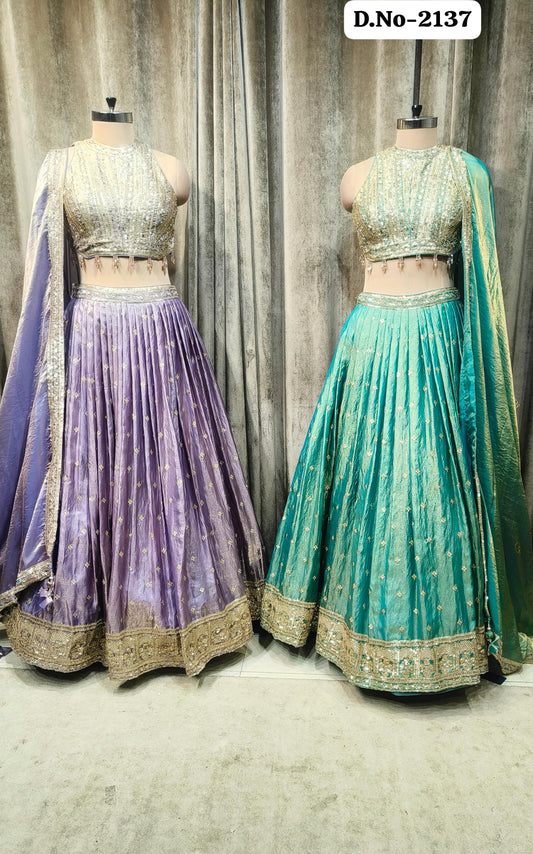 Lavender Teal Green Crop Top Lehenga