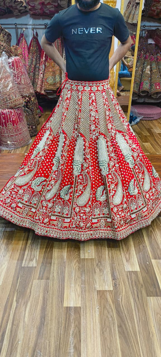 Red peacock Bridal Lehenga