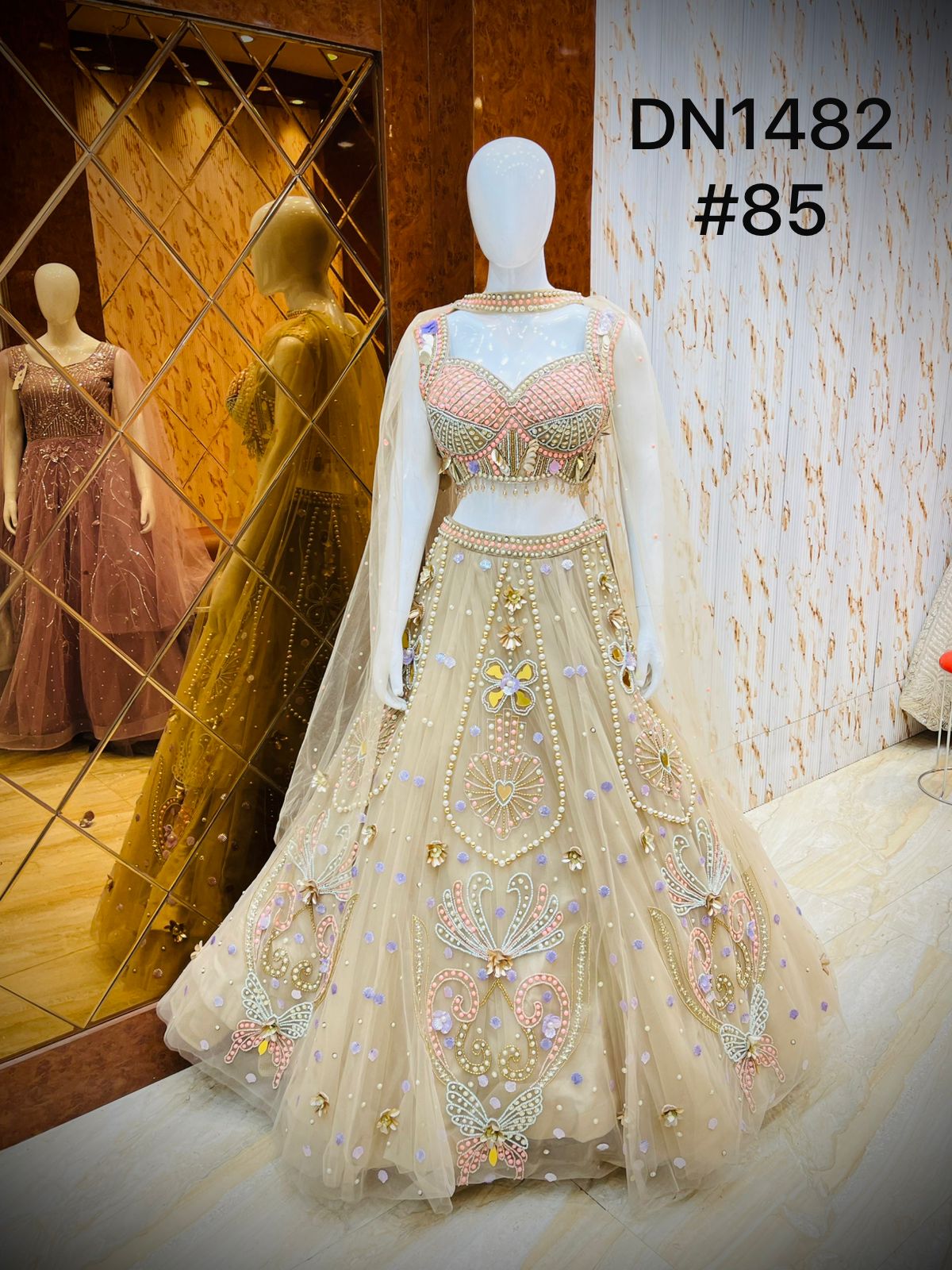 Beige Golden Pearl Pdp Crop Top Lehenga