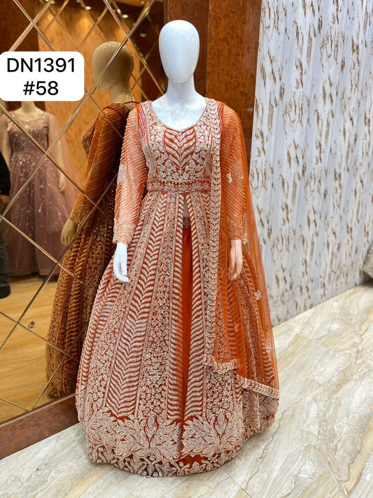Rust orange Farshi Garara Muslim Special Long Dress