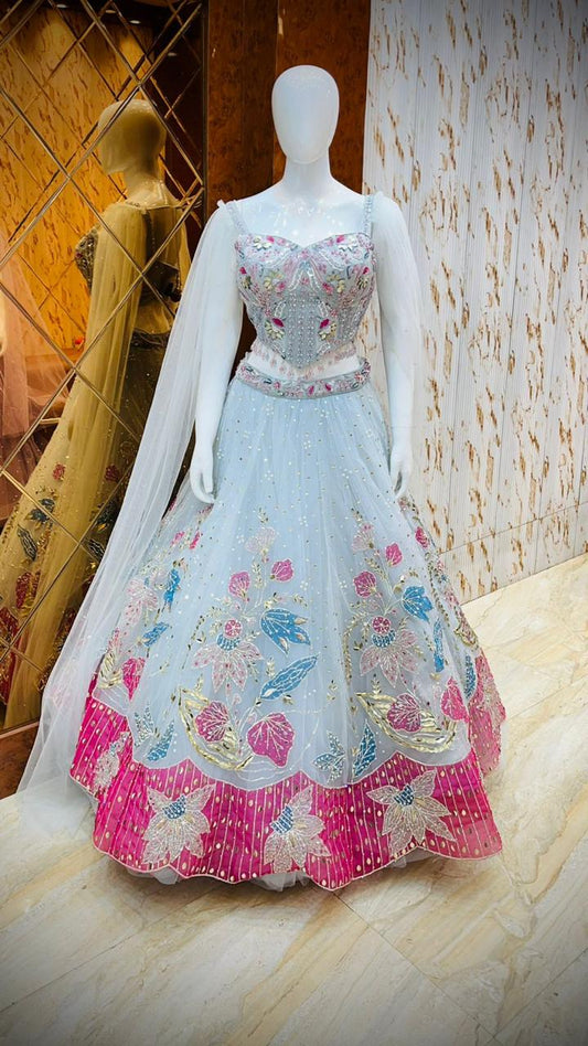 Light Blue Crop Top Lehenga