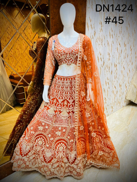 Rust orange Crop Top Lehenga