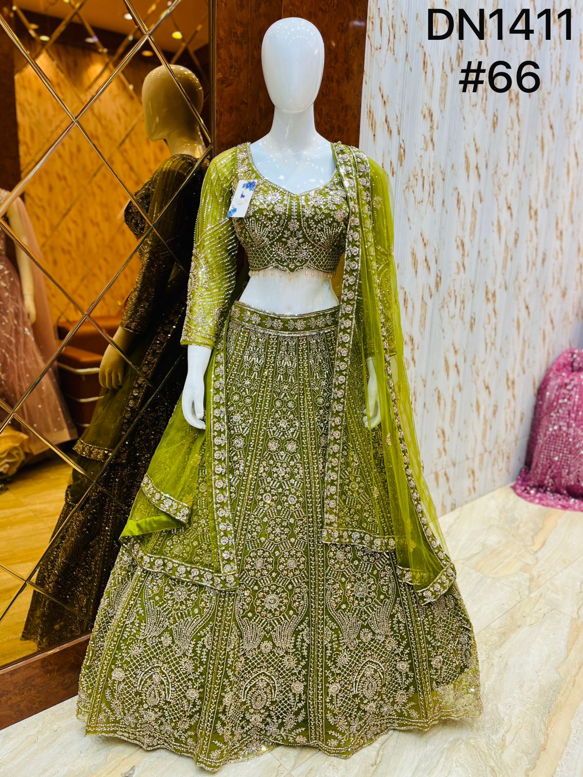 Green Crop Top Lehenga - Shopping World