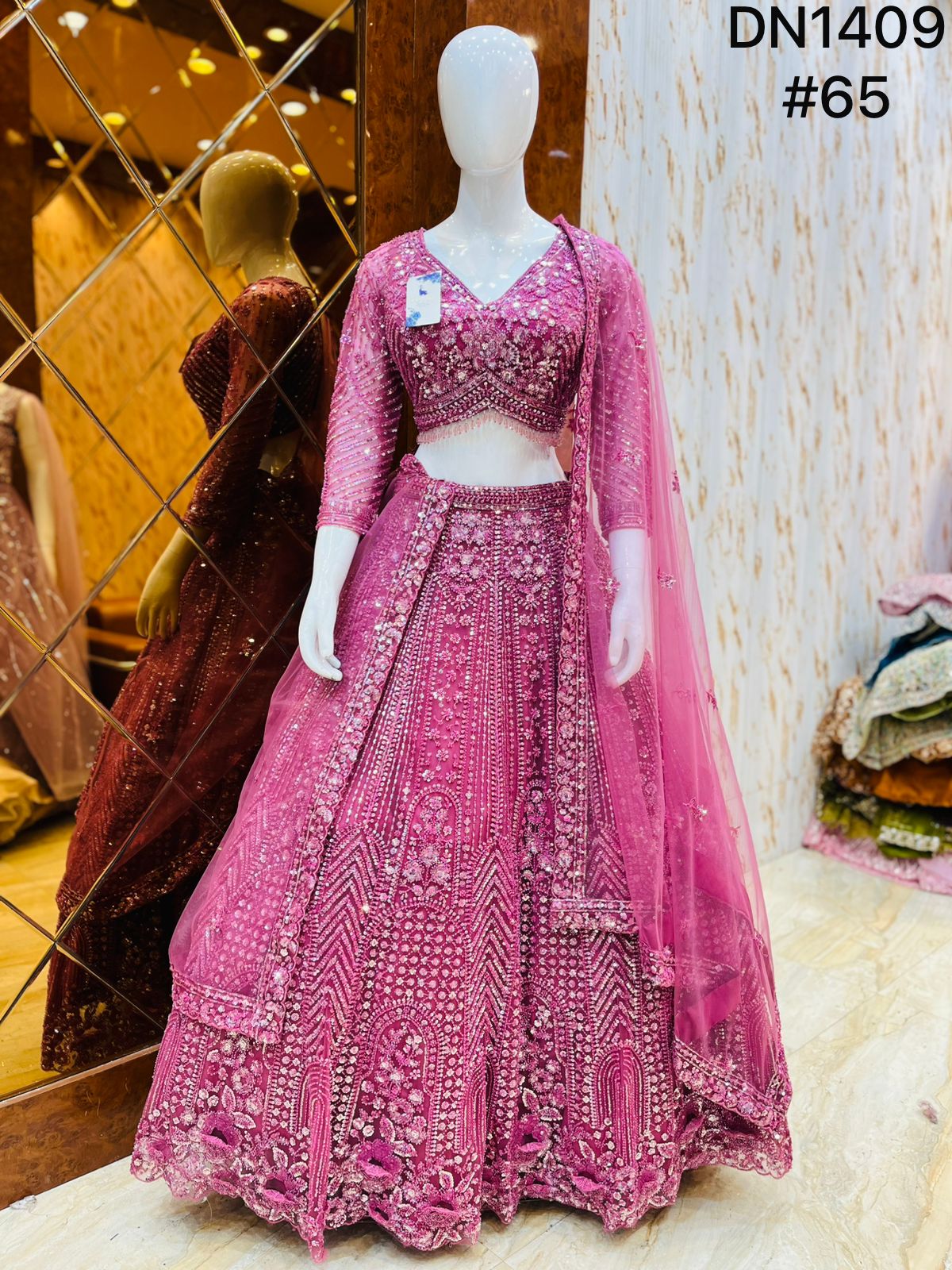 Pink On Pink Monotone Crop Top Lehenga