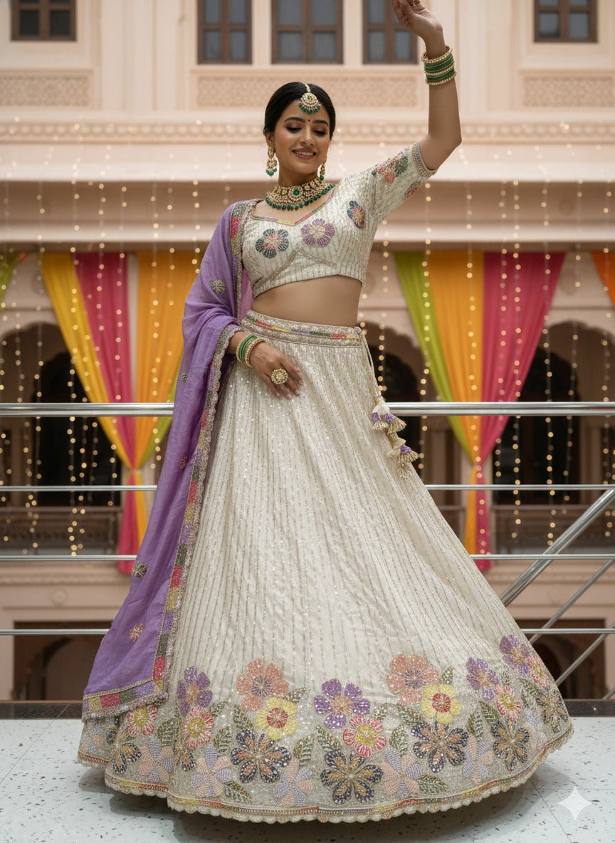 Purple White Lehenga