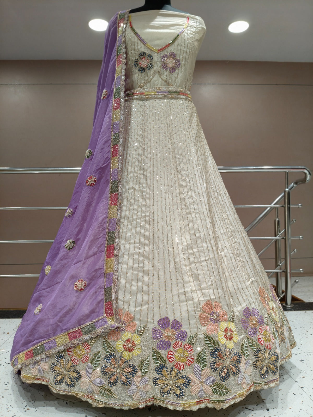 Purple White Lehenga