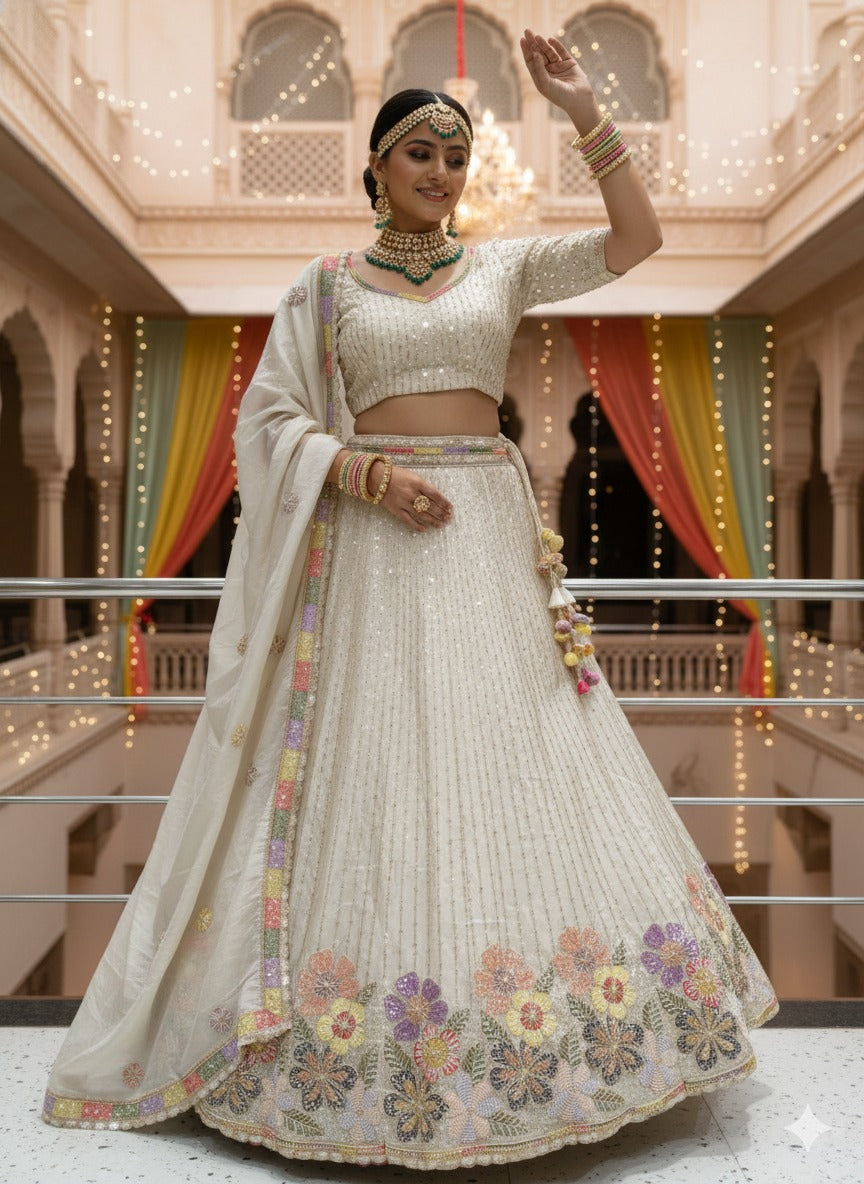 Purple White Lehenga