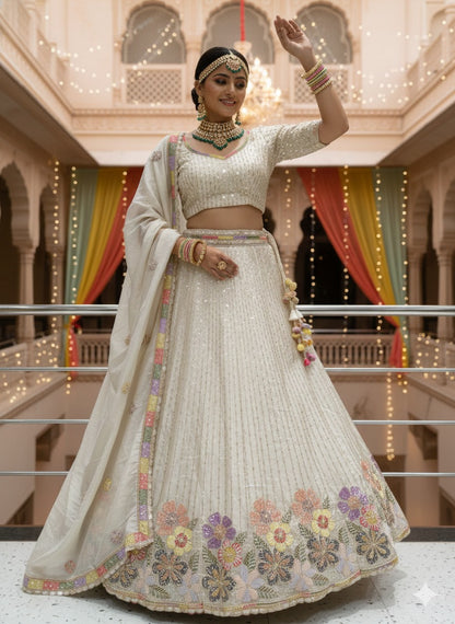 Purple White Lehenga