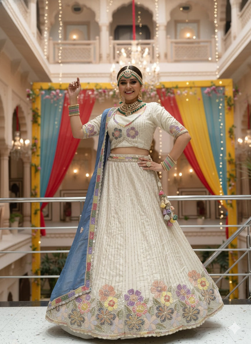 Purple White Lehenga