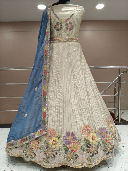 Purple White Lehenga