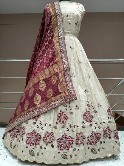 White Maroon Lehenga