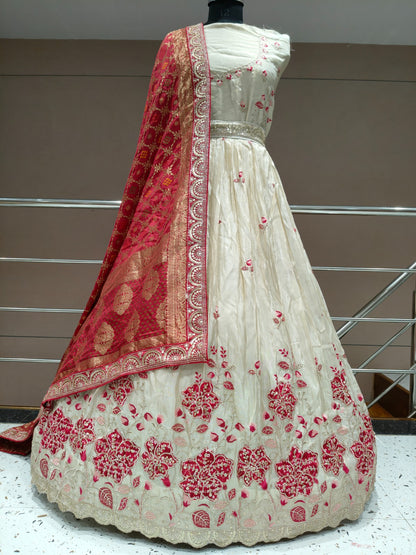 White Maroon Lehenga