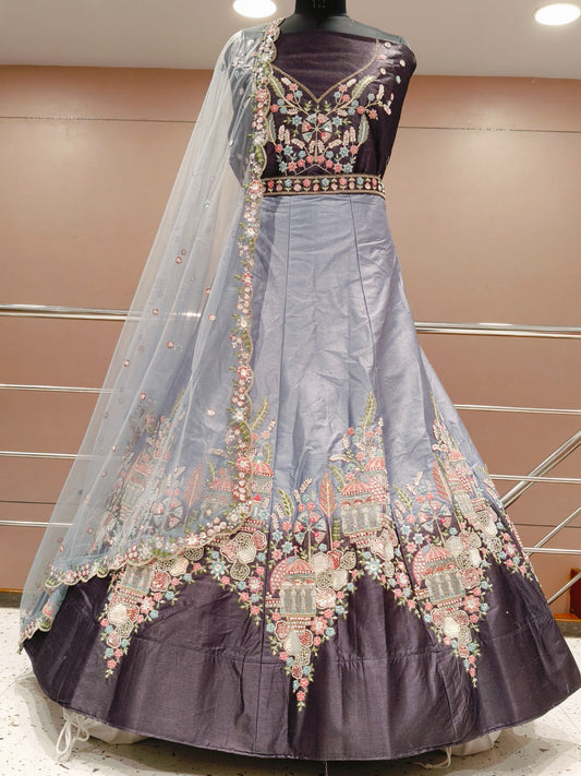 Lavender Brown Double Shade Crop Top Lehenga
