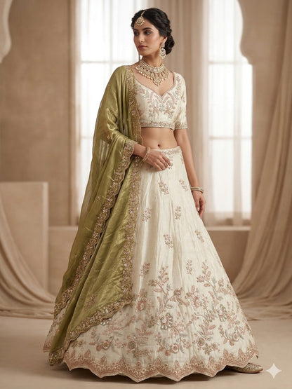 Peach White Lehenga