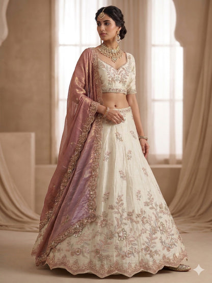 Peach White Lehenga