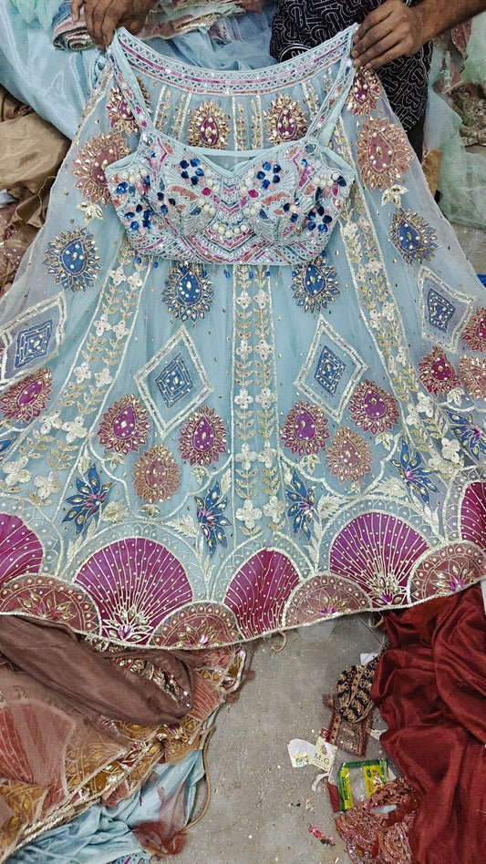 Sky Blue crop top Lehenga