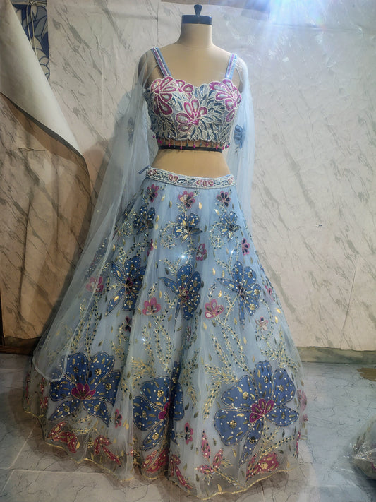 Blue Pdp crop top Lehenga
