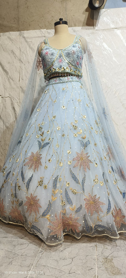 Sky Blue Pdp crop top Lehenga