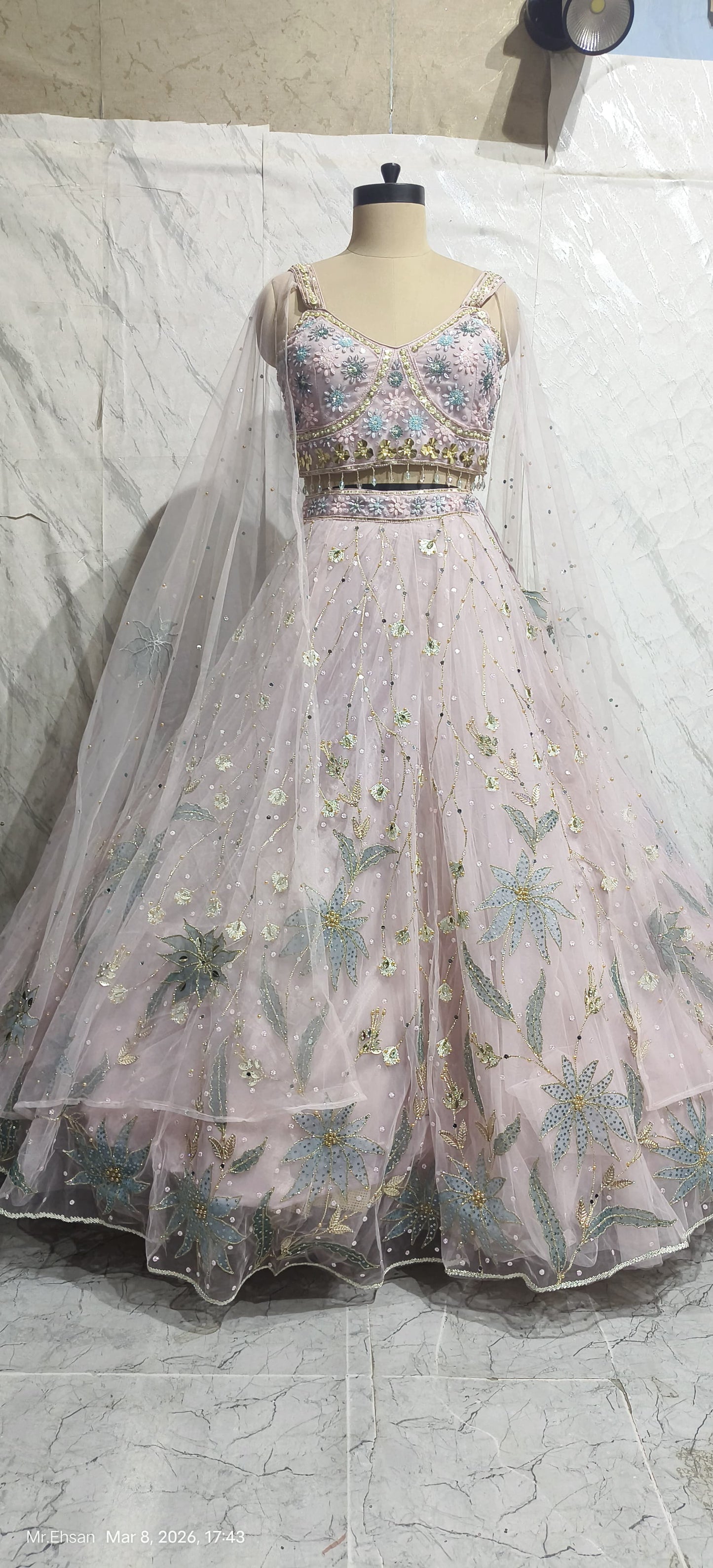 Sky Blue Pdp crop top Lehenga