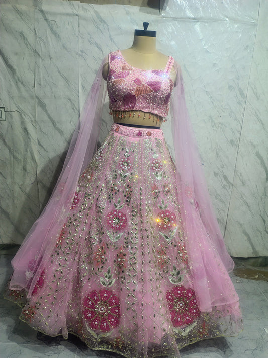Pink Pdp crop top Lehenga