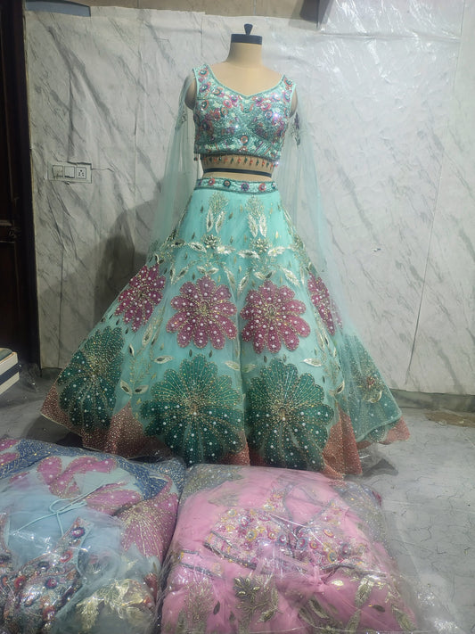 Green Pdp crop top Lehenga