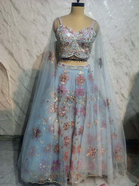 Sky Blue Pdp crop top Lehenga