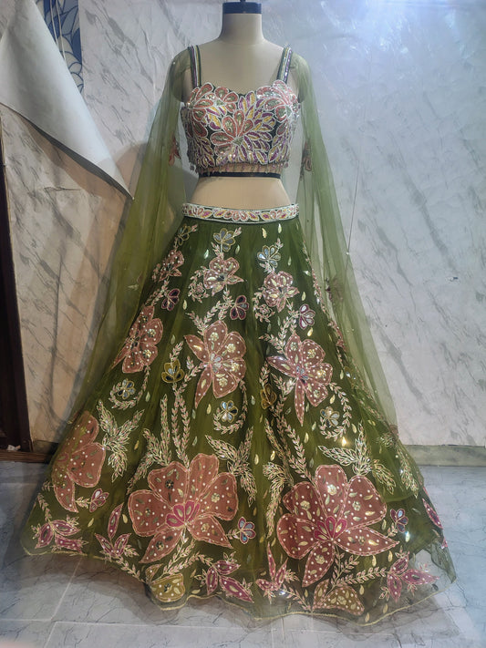 Green Pdp crop top Lehenga